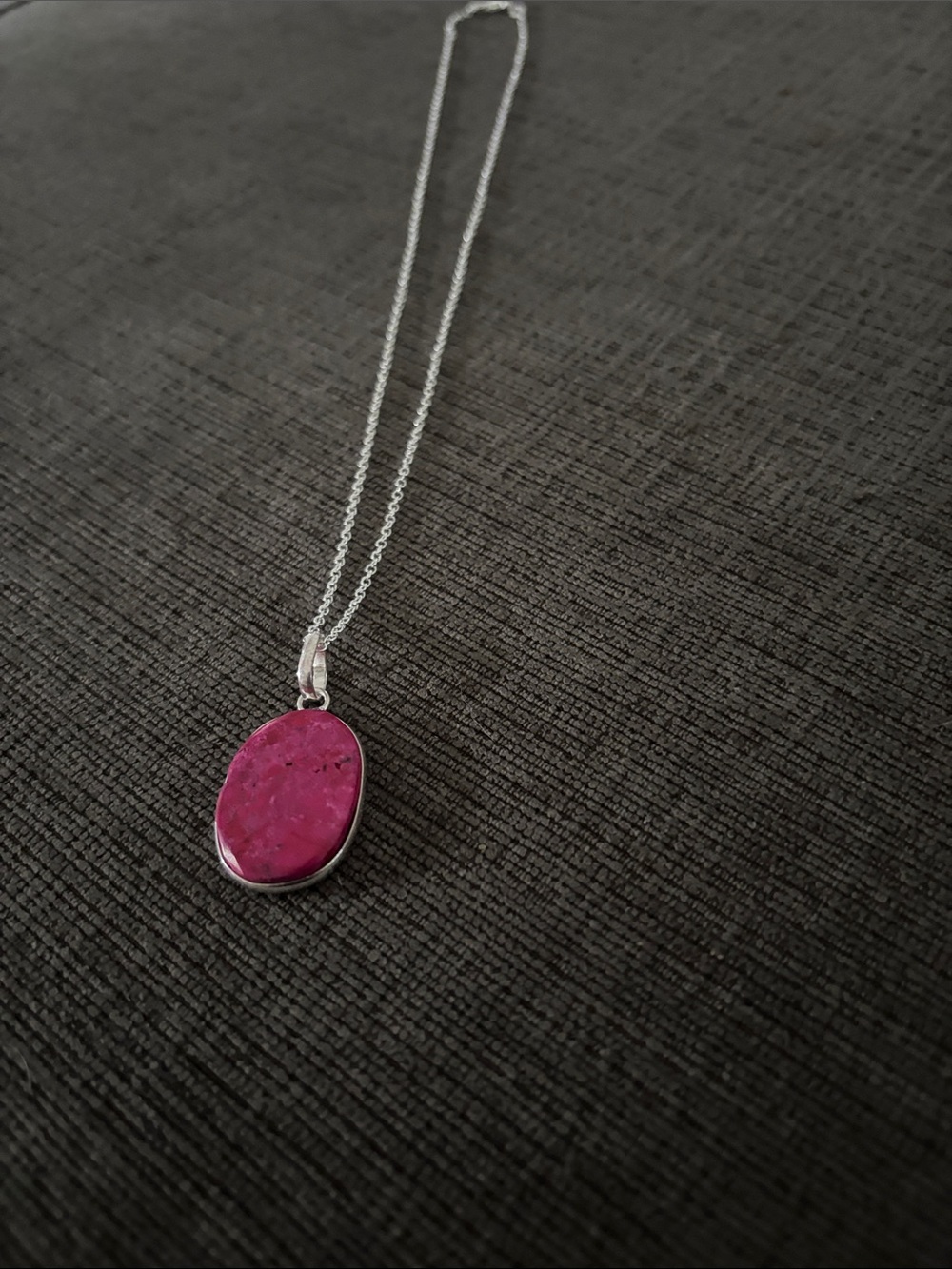 Silver Pendant Necklace with Pink Oval Stone
